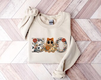 Halloween Boo Sweatshirt, Floral Boo Sweatshirt, Coquette Halloween Sweatshirt, Halloween Ghost Sweatshirt, Spooky Sweatshirt, Boo Hoodie