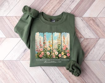 Jego Miłosierdzie Są Nowe Każdego Poranka Bluza, Retro Kwiat Chrześcijańska Bluza, Cytaty Z Wersetów Biblijnych Bluza, Religijny Prezent Dla Kobiet