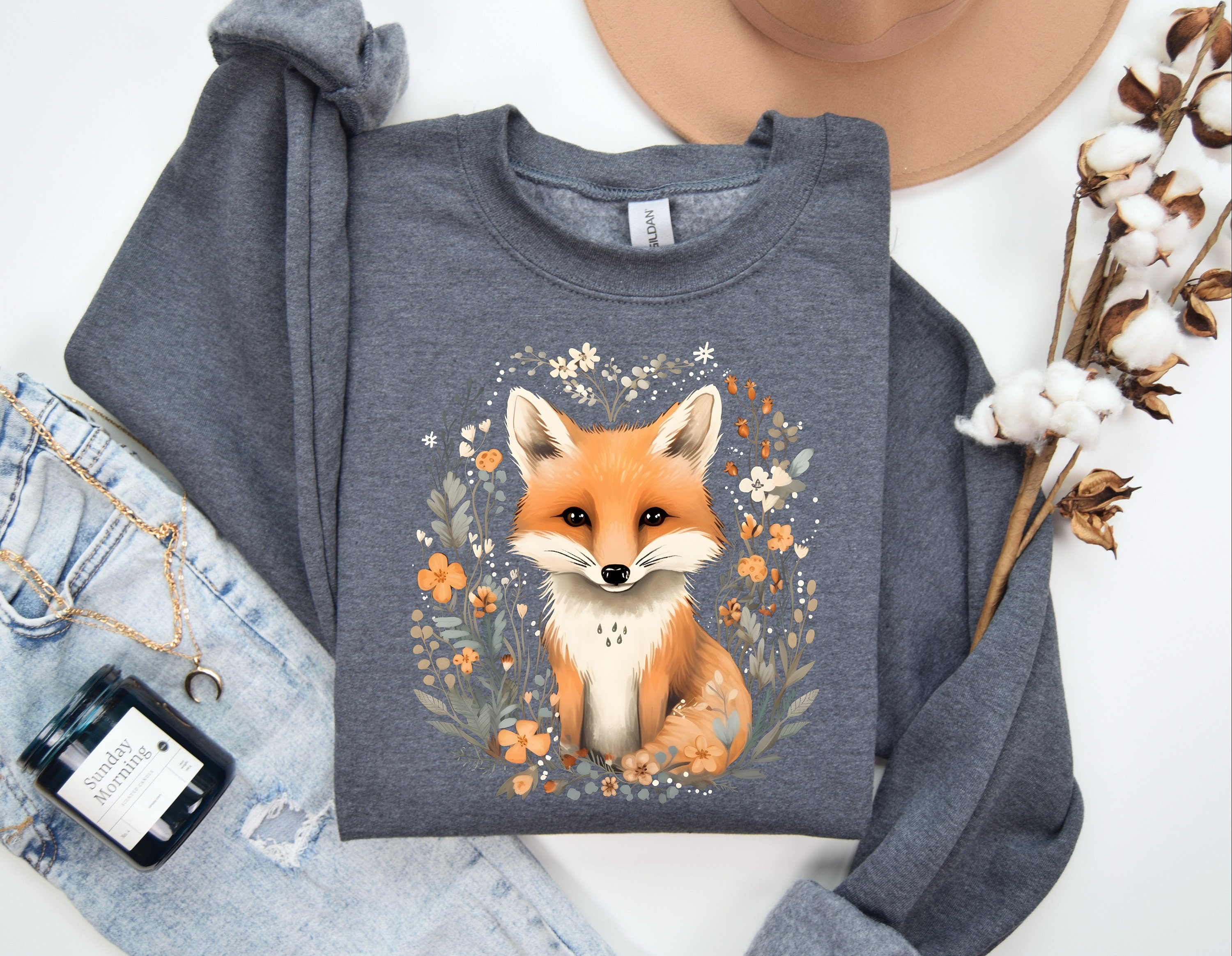 Fuchsia Fox Floral Fox Sweatshirt, Cute Fox Sweatshirt, Flower Sweatshirt, Fox ...