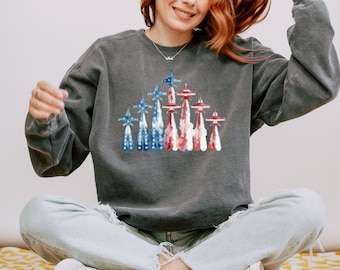 Comfort Colors® American Flag Sweatshirt, USA Sweatshirt, 4th Of July Planes Sweatshirt, 250 Years Sweatshirt