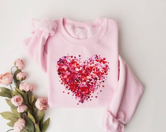 Bluza z serduszkami, bluza walentynkowa, bluza z napisem "Walentynki z miłością", bluza "Walentynkowa mama", bluza z kapturem dla par, prezent dla niej