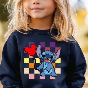 Checkered Stitch Sweatshirt, Mickey Balloon Stitch Sweatshirt, Magic Kingdom Sweatshirt, Stitch Lover Gift, Stitch Hoodie, Disney Trip