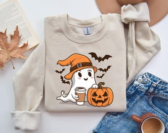Felpa con cappuccio e scritta "fantasma di Halloween", simpatica felpa con cappuccio e scritta "fantasma", girocollo di Halloween, felpa con cappuccio e scritta "fantasma", regalo di Halloween, simpatica felpa autunnale
