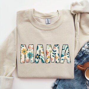 Mama Floral Sweatshirt, Mom Hoodie, Spring Mama Sweatshirt, Spring Pregnancy Reveal Gift For New Mom, Cute Gift For Mom, Mama Sweatshirt