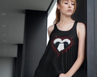 ゴス タンクトップ - レイヴン ラブ タンクトップ - ヴァロウィン スタイル カラス タンクトップ - ゴシック カラス レーサーバック タンクトップ - レイヴンズ イン ラブ タンクトップ