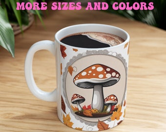 Mushroom Mug, Boho Coffee Mug, Plant Lover, Magic Mushroom, Fall Mushroom Coffee Cup, Vintage Style Mug, Retro Mushroom Mug, Cottagecore