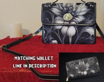 Gothic Botanical Crossbody Purse: Dark Floral Shoulder Bag