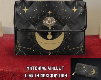 Gothic Celestial Moon Handbag: Witchy Crossbody Purse