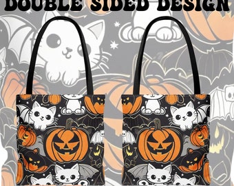 Cat Tote Bag, Halloween Candy Bag, Eco Friendly Tote Bag, Halloween Pattern