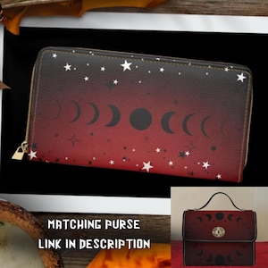 Cartera gótica con fases lunares - Cartera con efectivo gótica con fases lunares - Cartera con cremallera con fases celestiales de la luna