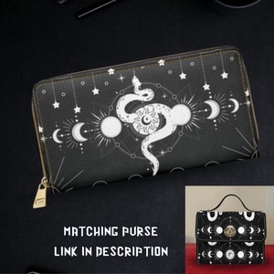 Cartera gótica - Cartera de serpiente celestial - Cartera de fases lunares - Cartera con cremallera de luna y serpiente