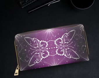 Goth Wallet - Luna Moth Wallet - Celestial Moth Wallet - Cute Zipper Wallet