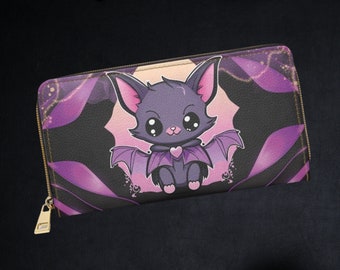 Goth-portemonnee - schattige portemonnee - pastelkleurige Goth Bat-portemonnee - gotische portemonnee met ritssluiting - Goth Bat-portemonnee voor dames