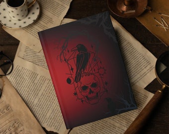 Dark Academia Gothic Raven Skull Hardcover Journal Matte - Goth Raven Hardcover Journal - Goth Raven Notebook
