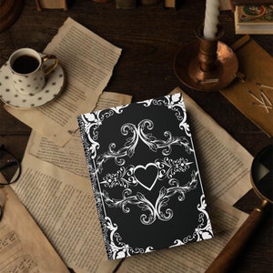 Dark Academia Gothic Hardcover Journal Matte - Gothic Style Elegant Hardcover Journal - Black and White Lined Journal
