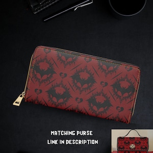 Cartera gótica - Cartera elegante con estampado de murciélago - Cartera estilo gótico - Accesorios elegantes