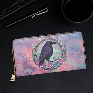 Cartera Pastel Goth Raven - Cartera Pastel Goth - Cartera Raven Witch - Cartera Pastel Skulls and Raven Cute - Cartera Pastel Goth