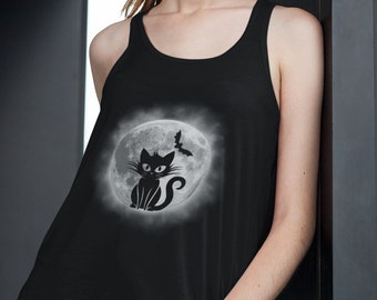 Goth Tank Top - Black Cat Tank Top - Full Moon Black Cat Shirt