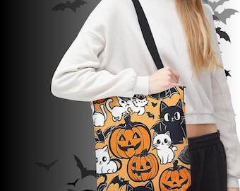 Kawaii schwarze Katze Kürbis Tasche | Kürbis-Halloween-Tasche | Katzenliebhaber Geschenk
