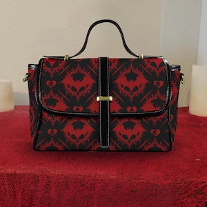 Gothic Bat Pattern Satchel Purse - Goth Bats Crossbody Bag - Elegant Bat Pattern Gothic Style Purse - Romantic Goth Bats Handbag