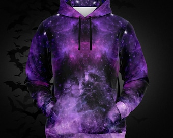 Pull à capuche violet galaxie - Style gothique céleste