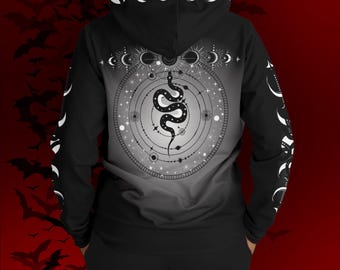 Celestial Snake Moon Phases Hoodie - Gothic Unisex All Over Print