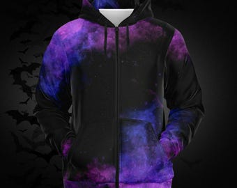 Purple Galaxy Zip-Up Hoodie: Celestial Space Print