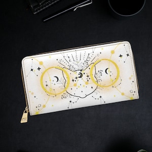 Cartera gótica - Cartera de gato celestial - Cartera con cremallera de gato negro - Cartera de bruja