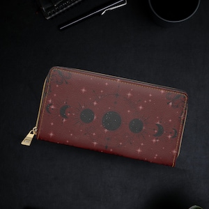 Cartera Goth Moon Phases - Cartera Moon Phases - Cartera Gothic Zipper - Cartera Goth Moon para mujer - Cartera Goth Moon Phases en tonos gemas