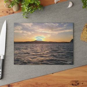 Ocean Sunset gehärtetes Glas Schneidebrett: Großes strukturiertes Schneidebrett