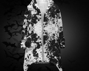 Gothic Style Black Splatter Elongated Cloak with Sleeves and Pockets
