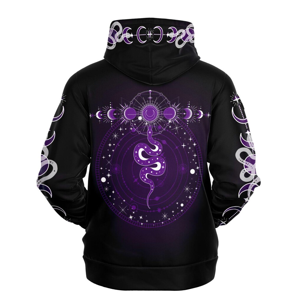 Moon Phases Celestial Snake Hoodie - Purple And Black Gothic Celestial Snake Moon Phases Hoodie - Moon Phases All Over Print Goth Hoodie Livingmall