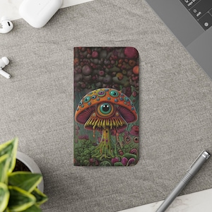 Funda tipo cartera con diseño psicodélico de hongos - Funda tipo cartera con diseño de hongos para Samsung iPhone - Fundas tipo cartera psicodélicas