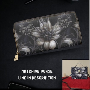Cartera gótica - Cartera botánica gótica - Cartera gótica - Cartera con cremallera botánica oscura