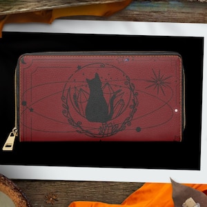 Cartera gótica Dark Academia Celestial Cat - Cartera con cremallera - Cartera gótica Black Cat - Cartera Crystal Cat Witch