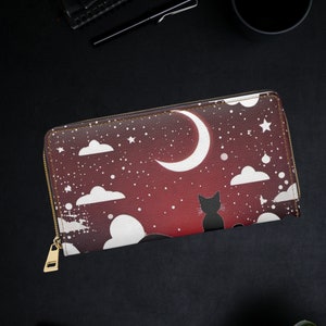 Cartera gótica - Cartera Dark Academia - Cartera Celestial Cat - Cartera con cremallera Goth Cat Moon - Cartera Goth Cat