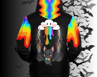Rainbow Vomit Cloud Bat All Over Print Pullover Hoodie — Kawaii Goth Pride Hoodie