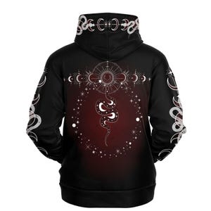 Moon Phases Celestial Snake Hoodie - Red and Black Gothic Celestial Snake Moon Phases Hoodie - Moon Phases All Over Print Goth Hoodie
