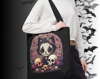 Kawaii Skull Cat Tote | Whimsigoth Gothic Cute Bag | Creepy Cute Gift