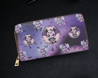 Goth-portemonnee - pastel Goth-portemonnee - portemonnee vleermuisrits - heksenportemonnee - pastelkleurige Goth-vleermuis-schattige portemonnee