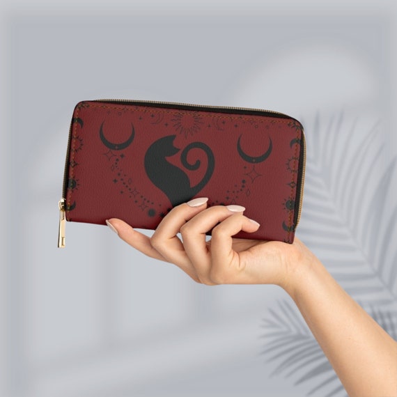 Goth Wallet Dark Academia Celestial Cat Zipper Wallet Goth Cat Wallet  Cute Cat Womens Wallet Goth Cat Zipper Slim Wallet