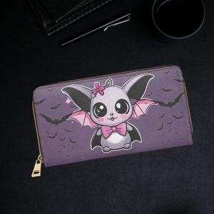 Cartera de murciélago pastel gótico - Cartera gótica - Cartera de bruja - Cartera con cremallera - Cartera linda de mujer con murciélago pastel