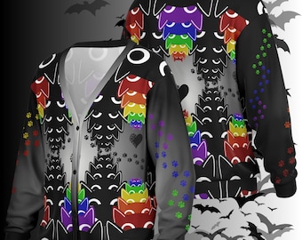 Rainbow Cat Cardigan: Gothic Style All-Over Print Sweater