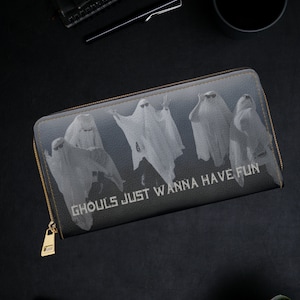 Cartera gótica con cremallera Ghouls Just Wanna Have Fun - Cartera gótica con fantasmas - Cartera para mujer con estampado de fantasmas