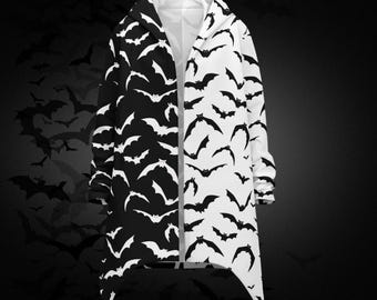 Gothic Bats Half and Half Elongated Cloak – Recycled Polyester Streetwear