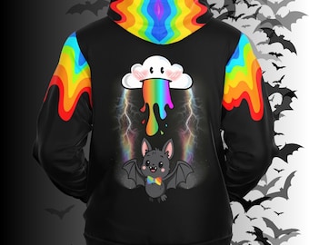 Rainbow Vomit Cloud Bat All Over Print Zip Hoodie — Kawaii Goth Pride Hoodie