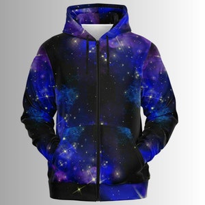 Galaxy Style Zip Up Hoodie - All Over Print Zip Up Sweater - Goth Celestial Zip Hoodie