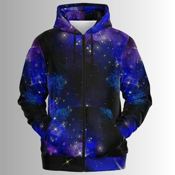 Galaxy Style Zip Up Hoodie All Over Print Zip Up Sweater Goth Celestial  Zip Hoodie