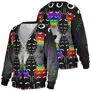 AOP Catception Cardigan - Rainbow CatCardigan - Adorable Cat Cardigan - Gothic Style Rainbow Cat Sweater - Button Up Cat Sweater