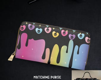 Pastel Goth Rainbow-portemonnee - Rainbow Drip Pastel Goth-portemonnee - Heart Skull Rainbow-portemonnee met ritssluiting - Pastel Goth-portemonnee - Drippy Design-portemonnee